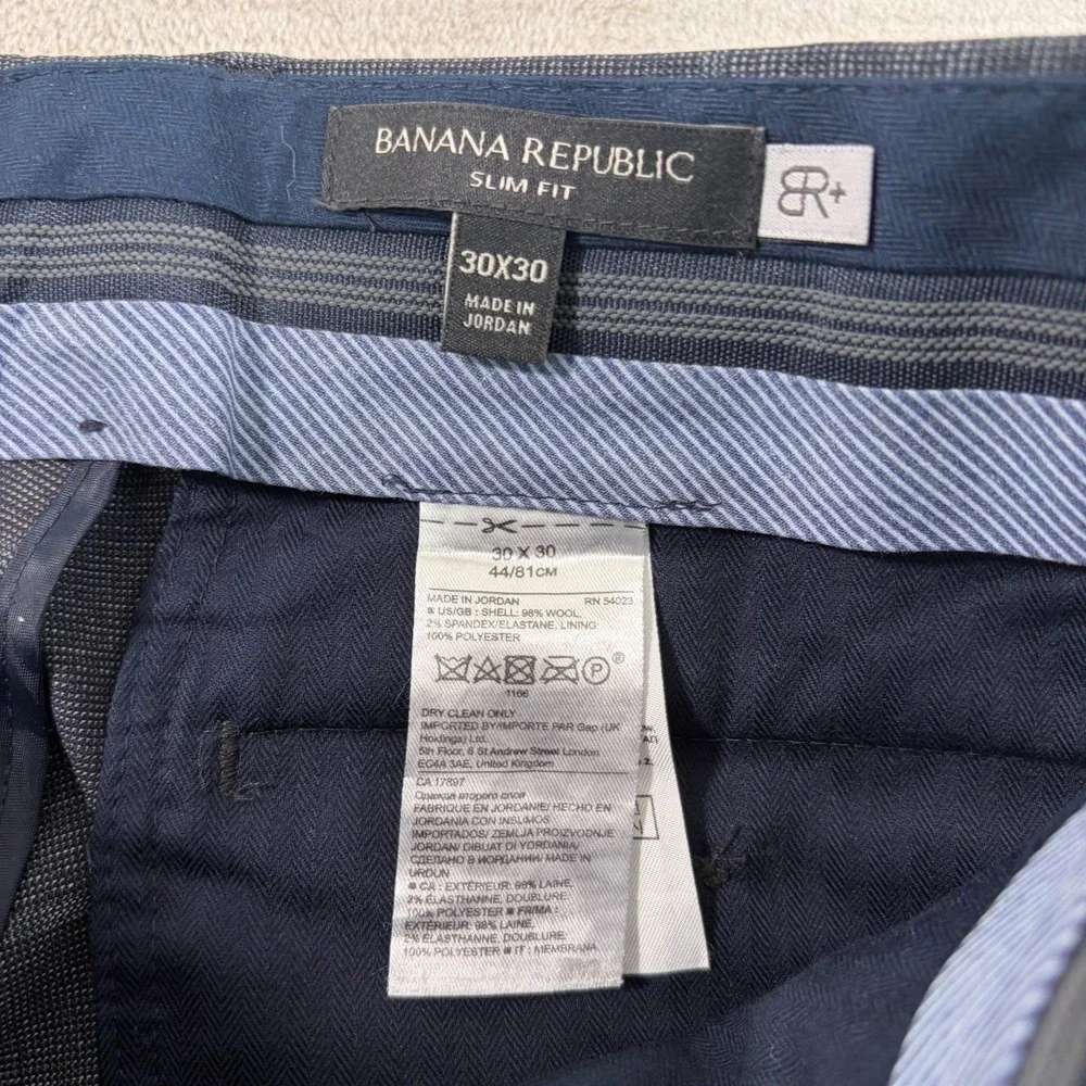 Banana Republic Slim Fit Dress‎ Pants Men 30x30 Grey Stretch Wool Windopane